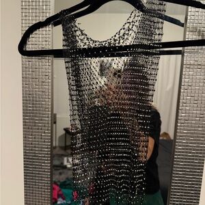 Black Beaded Mesh Top